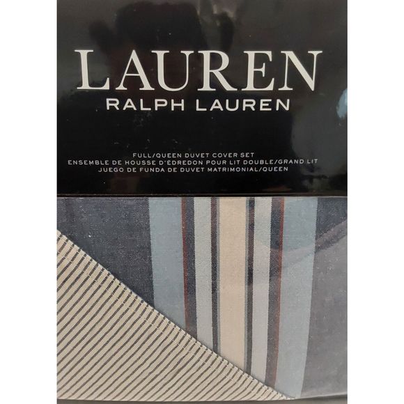 Ralph Lauren GAVIN STRIPE Indigo Blue Cotton Full Queen Duvet Cover Set - Picture 5 of 10